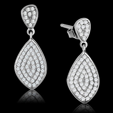 TS325 - Rhodium 925 Sterling Silver Earrings with AAA Grade CZ  in Clear