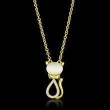 Load image into Gallery viewer, TS409 - Gold 925 Sterling Silver Chain Pendant with Synthetic Cat Eye in White