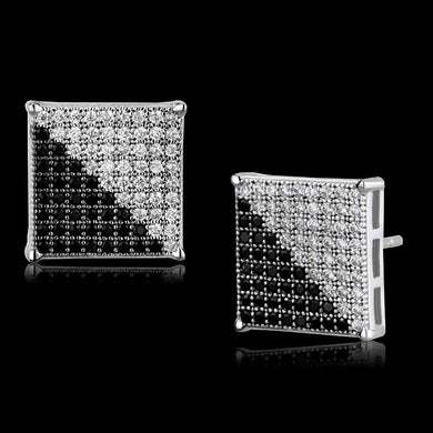TS482 - Rhodium + Ruthenium 925 Sterling Silver Earrings with AAA Grade CZ  in Black Diamond