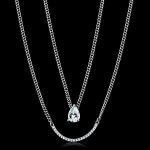 TS514 - Rhodium 925 Sterling Silver Necklace with AAA Grade CZ  in Clear