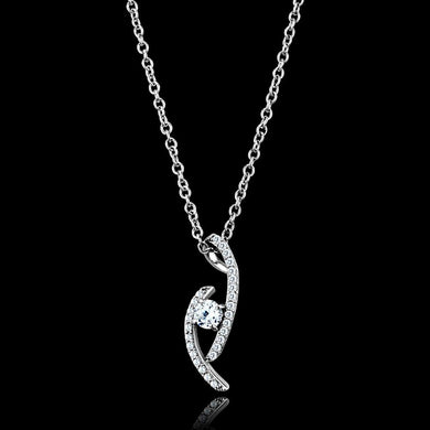 TS515 - Rhodium 925 Sterling Silver Necklace with AAA Grade CZ  in Clear