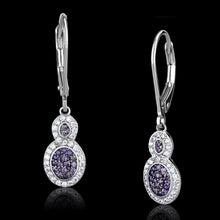 Load image into Gallery viewer, TS532 - Rhodium + Ruthenium 925 Sterling Silver Earrings with AAA Grade CZ  in Amethyst