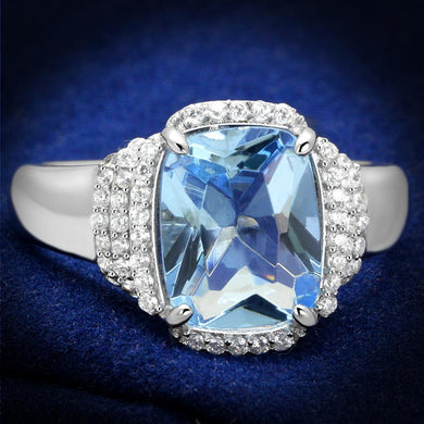 TS562 - Rhodium 925 Sterling Silver Ring with Synthetic Synthetic Glass in Light Sapphire