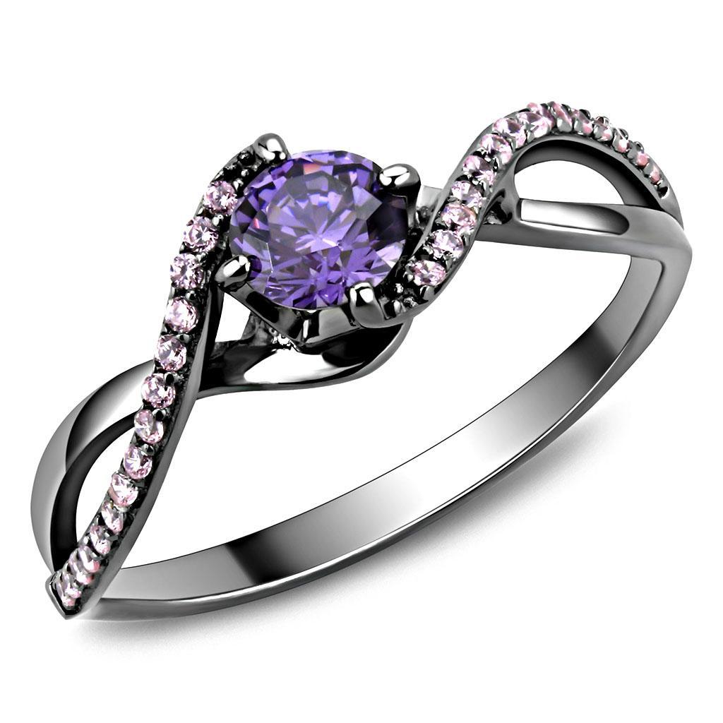 TS610 - Ruthenium 925 Sterling Silver Ring with AAA Grade CZ  in Amethyst
