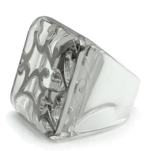 VL012 - Rhodium Brass Ring with Synthetic Synthetic Stone in Clear