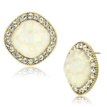 Load image into Gallery viewer, VL067 - IP Gold(Ion Plating) Brass Earrings with Precious Stone Conch in White